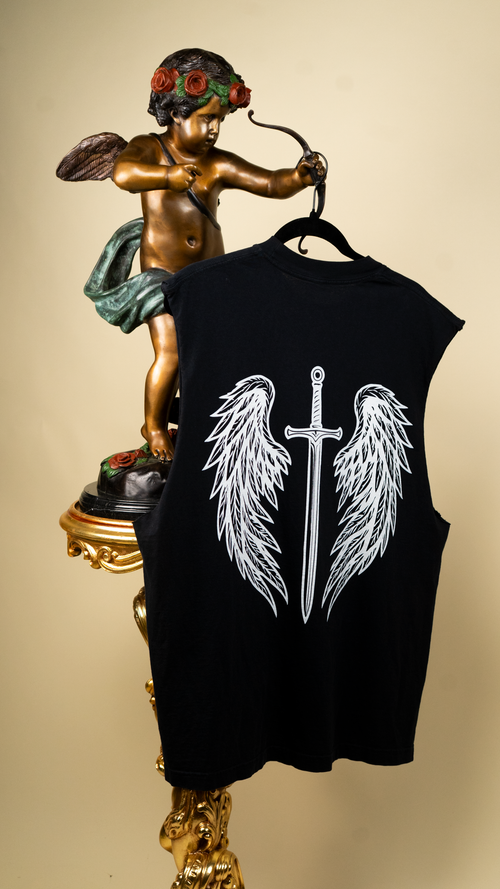 "Beauty Through Pain" Capped Tank in Carbon Black