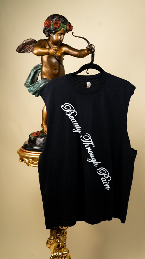 "Beauty Through Pain" Capped Tank in Carbon Black