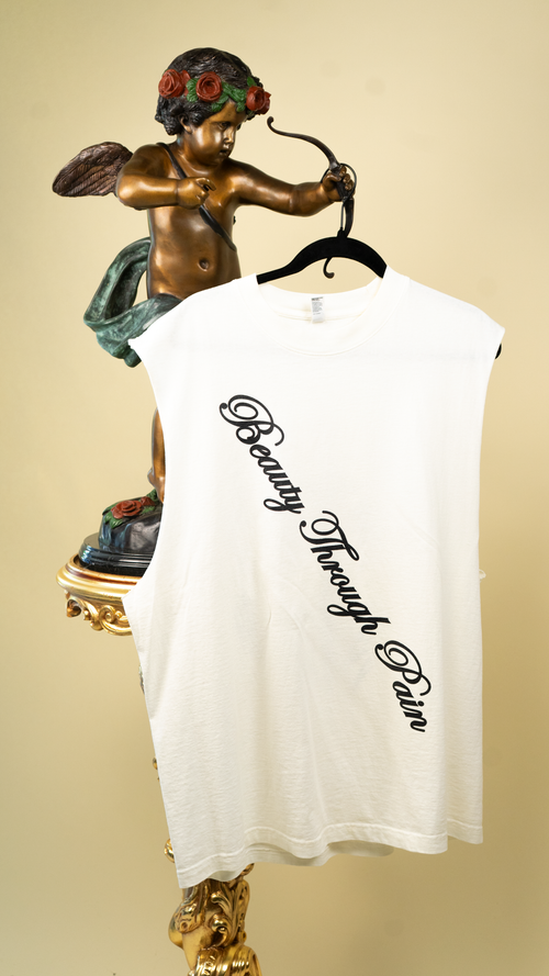 "Beauty Through Pain" Capped Tank in White